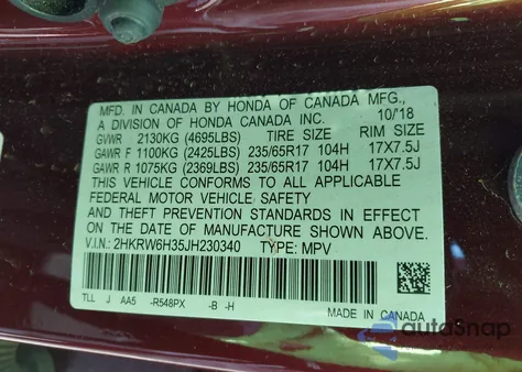 2018 Honda Cr-V Lx from USA, damaged, VIN 2HKRW6H35JH230340